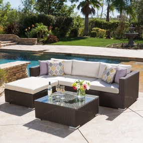 5pc Outdoor Brown Wicker/Aluminum Seating Sectional Set w/ Cushions - NH544692 serving bowl, serving dish