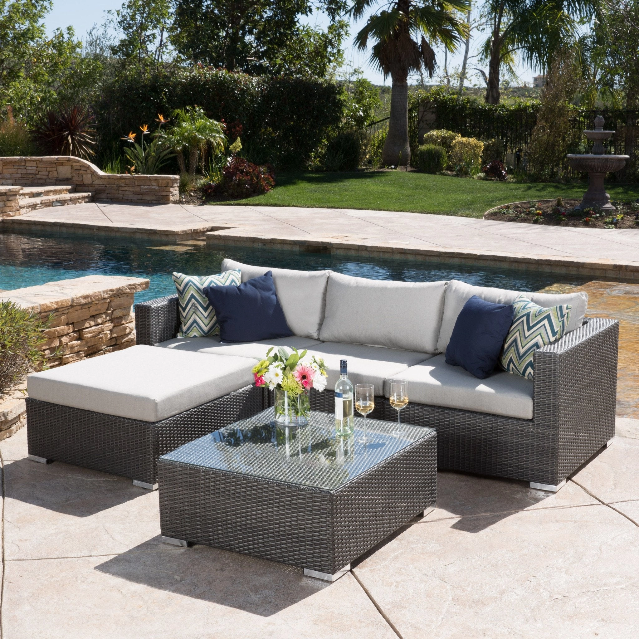 5pc Outdoor Grey Wicker Seating Sectional Set w/ Cushions - NH444692 serving bowl, serving dish
