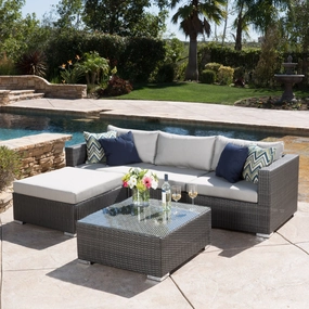 5pc Outdoor Grey Wicker Seating Sectional Set w/ Cushions - NH444692 serving bowl, serving dish