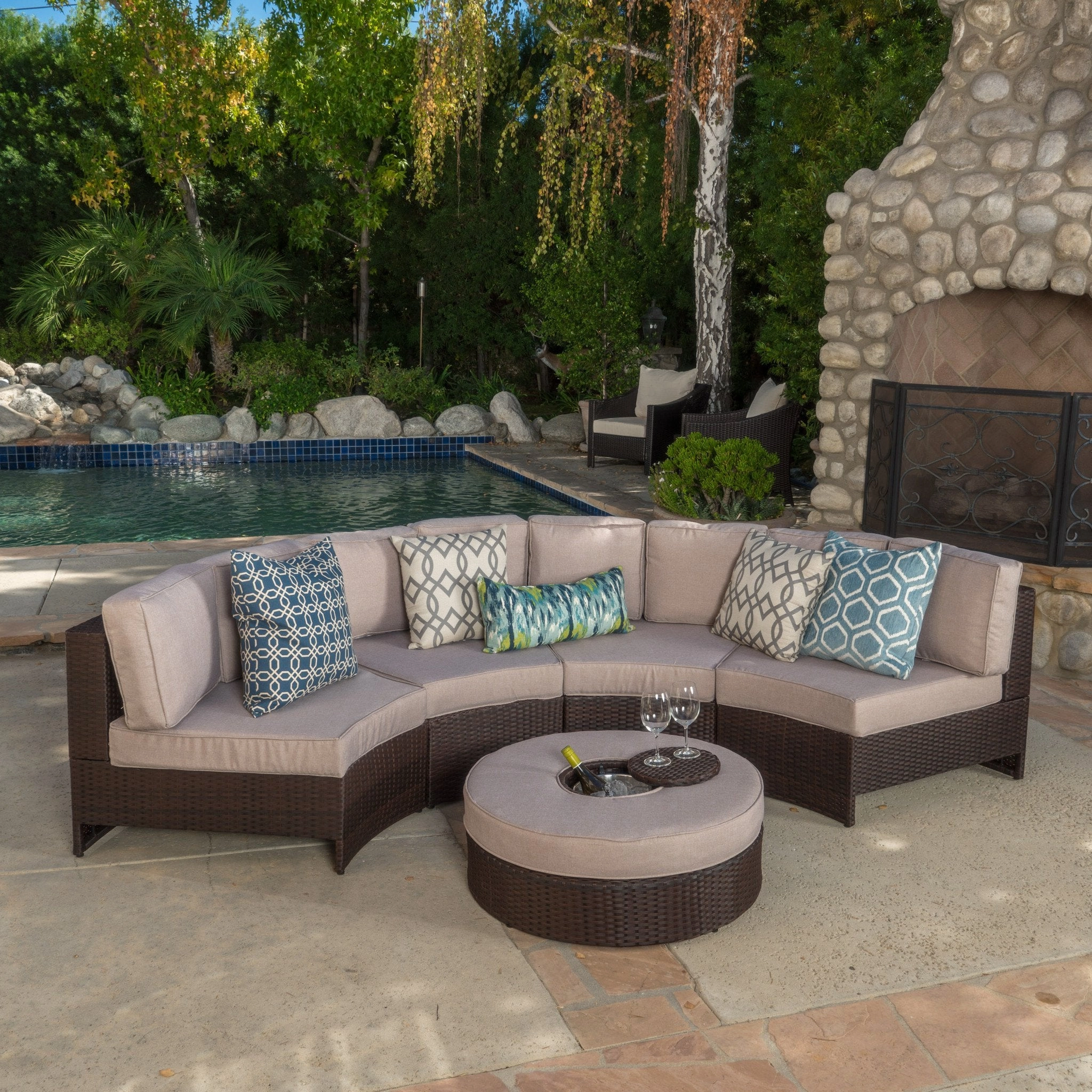 5pc Outdoor Sectional Sofa Set w/ Ice Bucket Ottoman - NH440992 serving bowl, serving dish