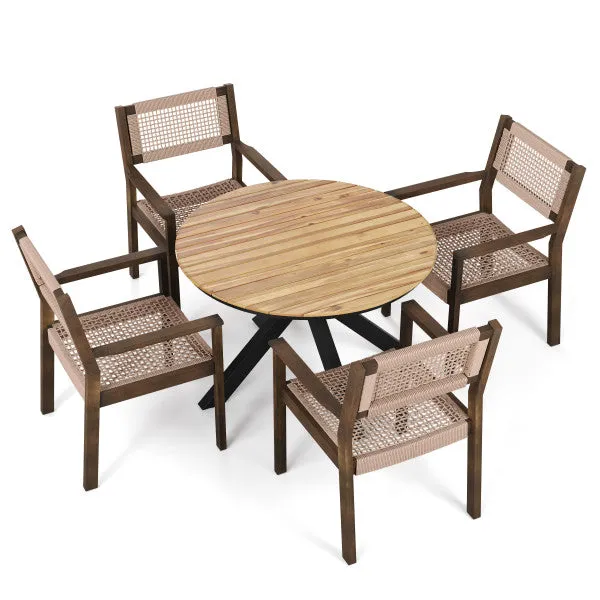 5Pcs Outdoor Patio Dining Set, Rope Weave Chairs & Metal Frame Table