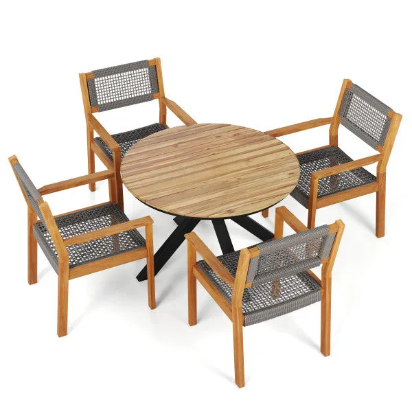 5Pcs Outdoor Patio Dining Set, Rope Weave Chairs & Metal Frame Table