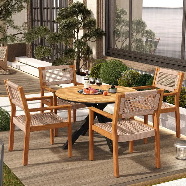5Pcs Outdoor Patio Dining Set, Rope Weave Chairs & Metal Frame Table