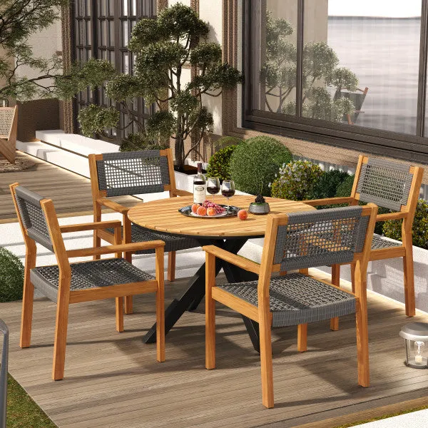 5Pcs Outdoor Patio Dining Set, Rope Weave Chairs & Metal Frame Table patio chairs, outdoor seating