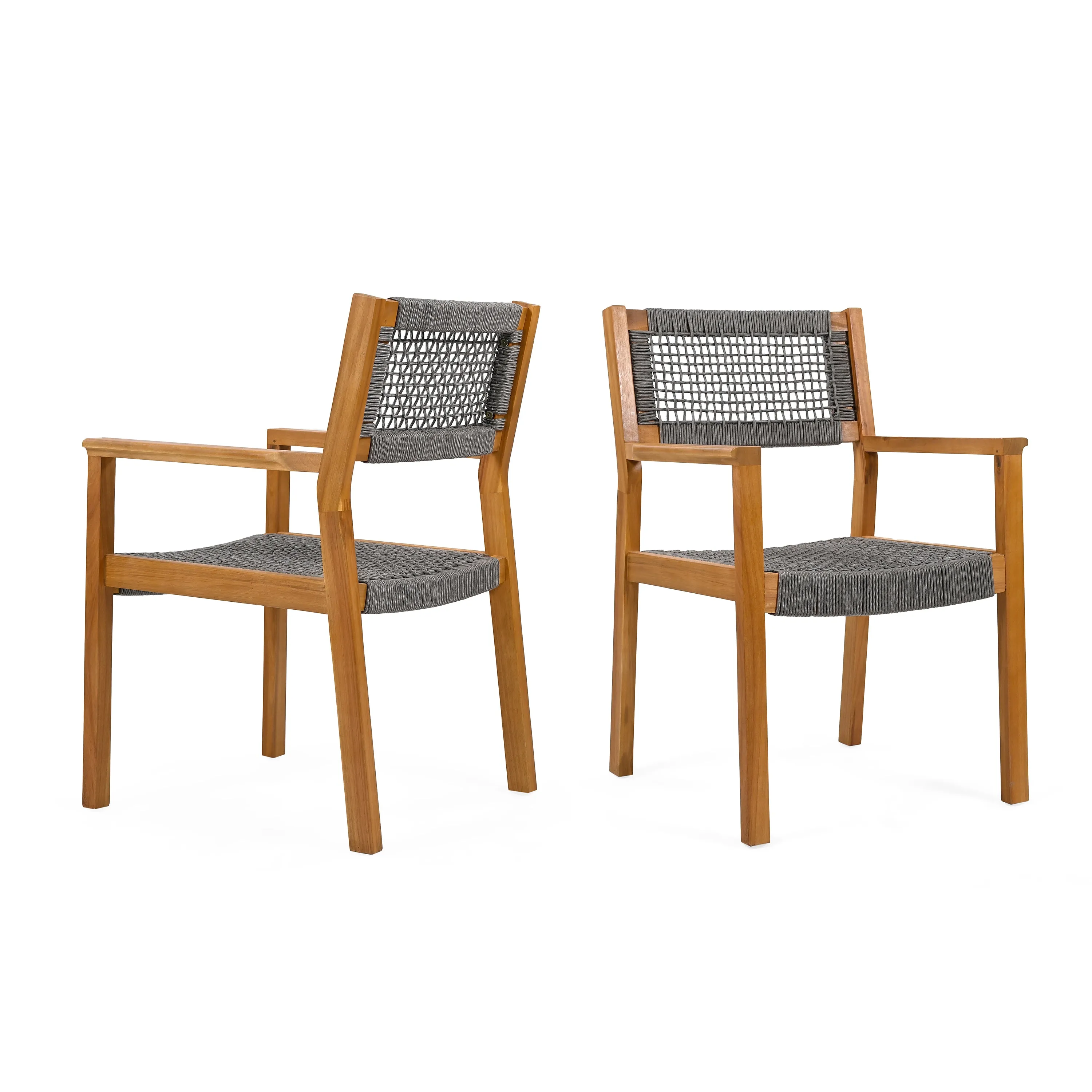 5Pcs Outdoor Patio Dining Set, Rope Weave Chairs & Metal Frame Table