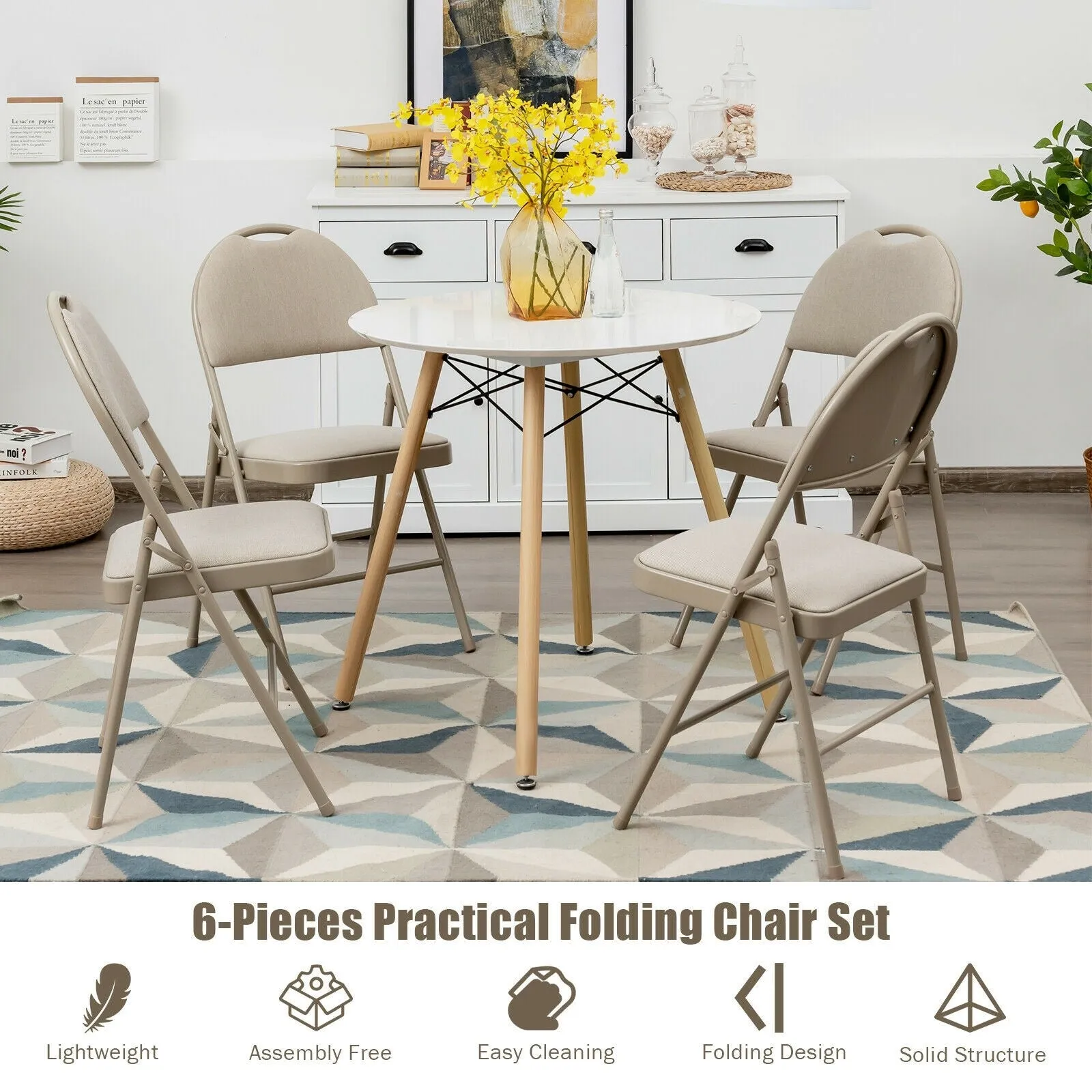 6 PCS Folding Chairs Set Portable Backrest Chair
