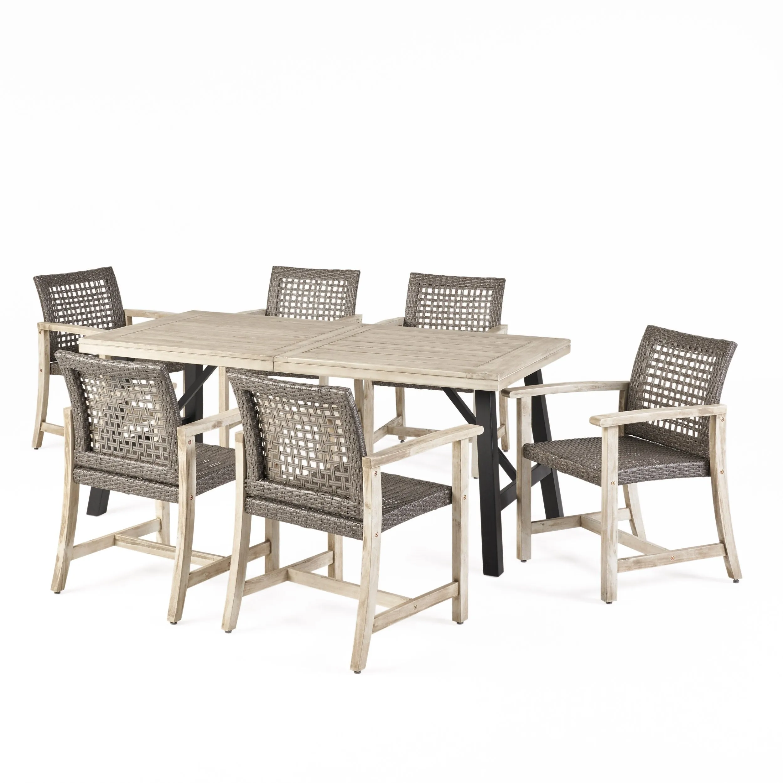 6 Seater Outdoor Acacia Wood and Wicker Dining Set - NH104013 patio chairs, outdoor seating