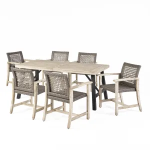 6 Seater Outdoor Acacia Wood and Wicker Dining Set - NH104013 patio chairs, outdoor seating