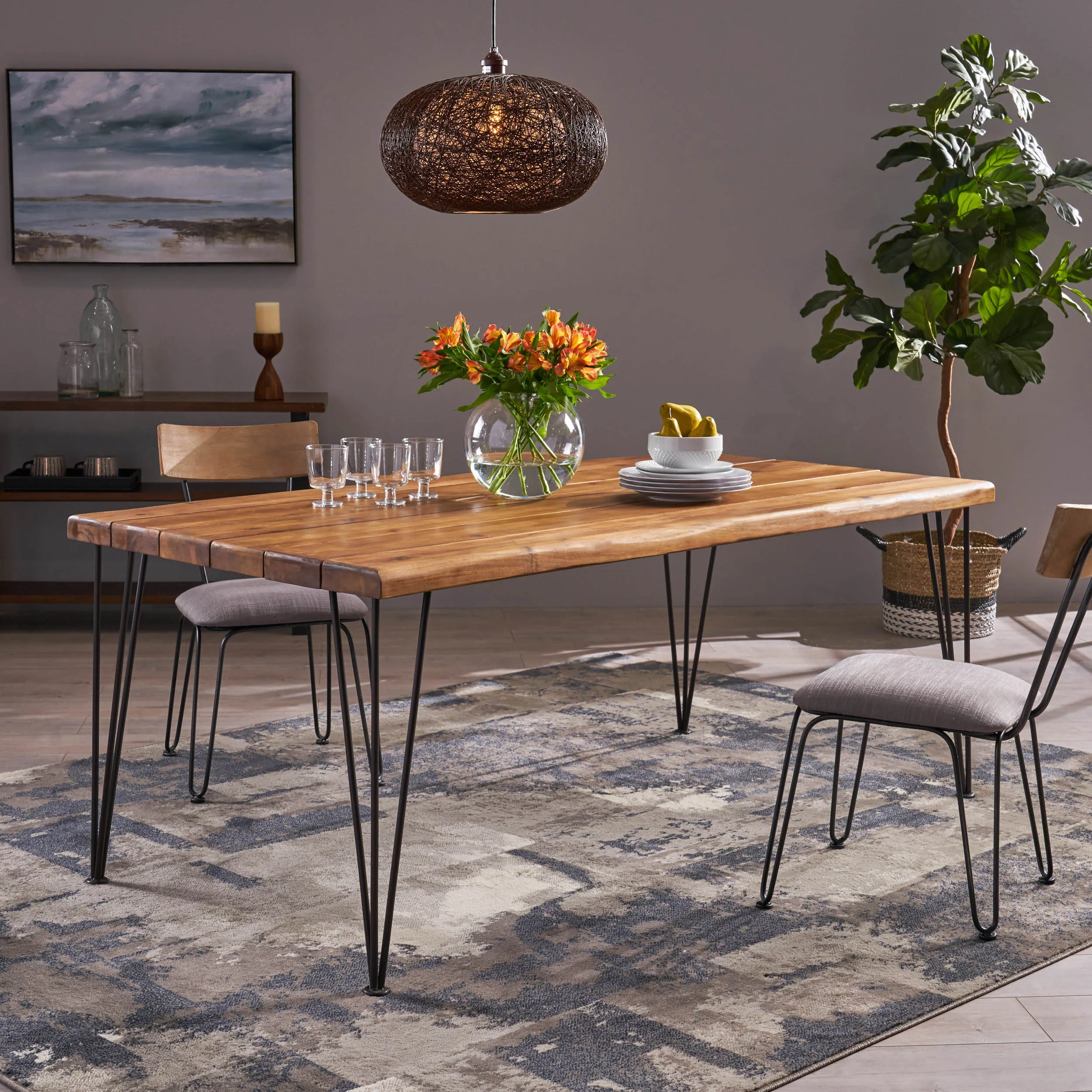 6-Seater Rectangular Rustic/Farmhouse Wood Slab Dining Table - NH094703 kitchen island table, dining furniture