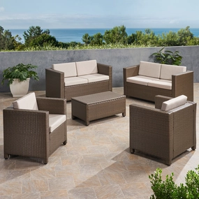 6-Seater Outdoor Brown PE Wicker Sofa Set with Coffee Table - NH809903 cushion cover, soft furnishing
