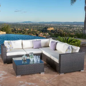 6pc Outdoor Brown Wicker Seating Sectional Set w/ Cushions - NH144692 serving bowl, serving dish