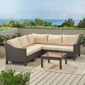 6pc Outdoor Wicker V-shaped Sectional Sofa Set w/ Cushions - NH390003 patio chairs, outdoor seating
