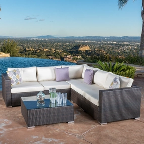 6pc Outdoor Brown Wicker Seating Sectional Set w/ Cushions - NH144692 serving bowl, serving dish