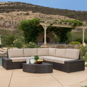 6pc Outdoor Brown Wicker Sectional Seating Set - NH113412 serving bowl, serving dish
