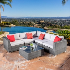 6pc Outdoor Grey Wicker Seating Sectional Set w/ Cushions - NH044692 serving bowl, serving dish
