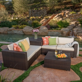 6pc Outdoor Wicker Sectional Sofa Set w/ Cushions - NH236992 serving bowl, serving dish