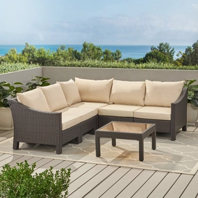 6pc Outdoor Wicker V-shaped Sectional Sofa Set w/ Cushions - NH390003 serving bowl, serving dish