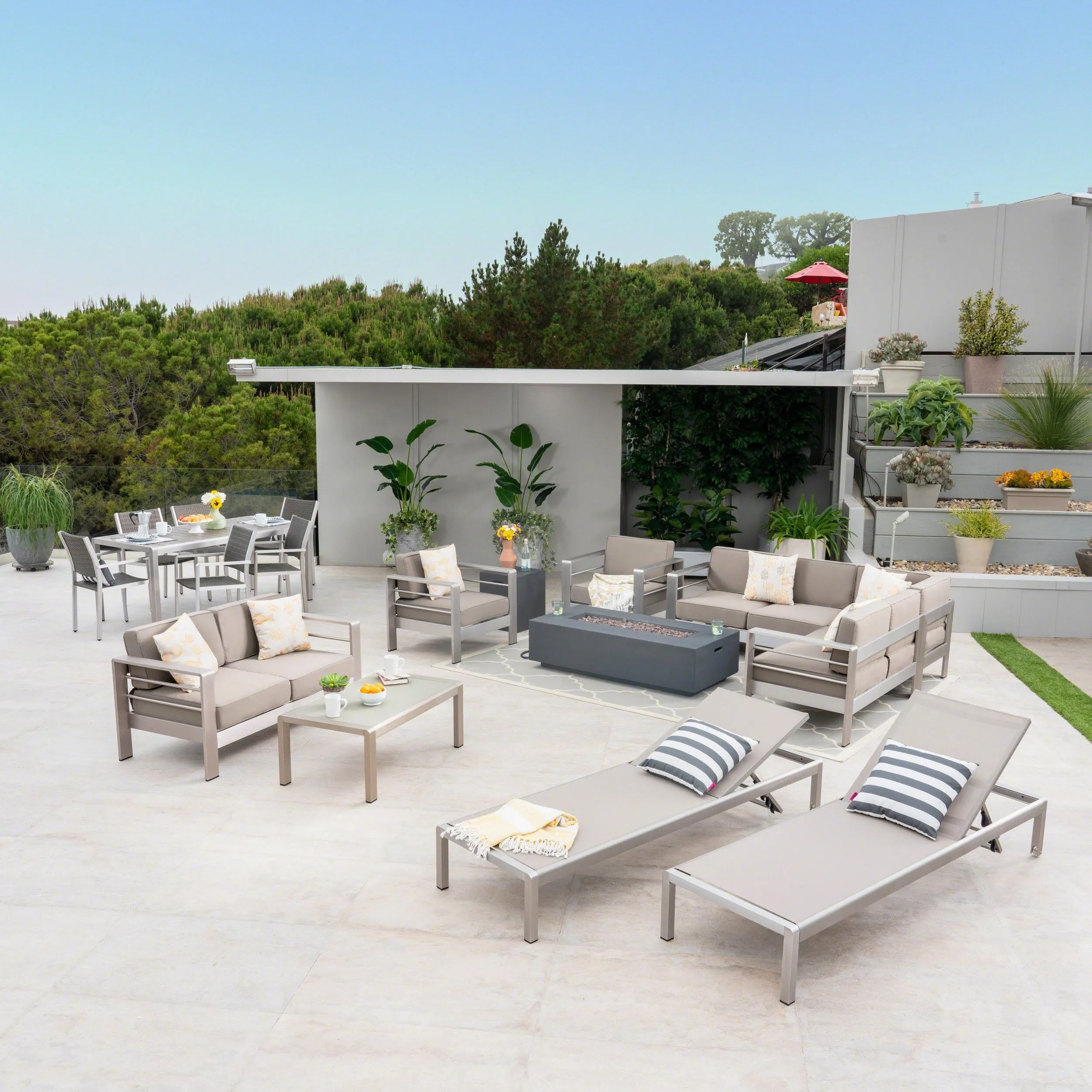 7 Piece Dining Set   Sofa Set   4pc Chat Set   Dark Gray Fire Pit   2 Chaise Lounges - NH587503 patio chairs, outdoor seating