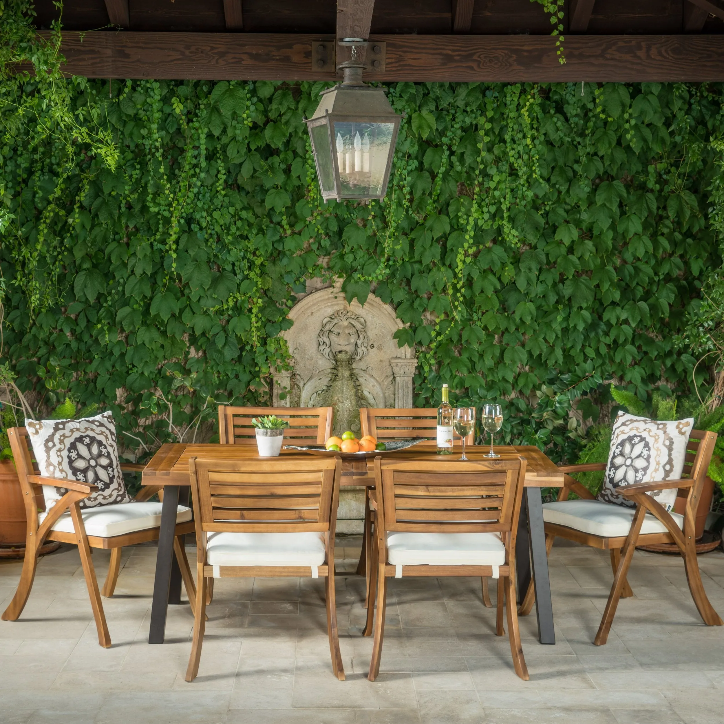 7 Piece Teak Finish Acacia Wood Patio Dining Set - NH891892 patio chairs, outdoor seating