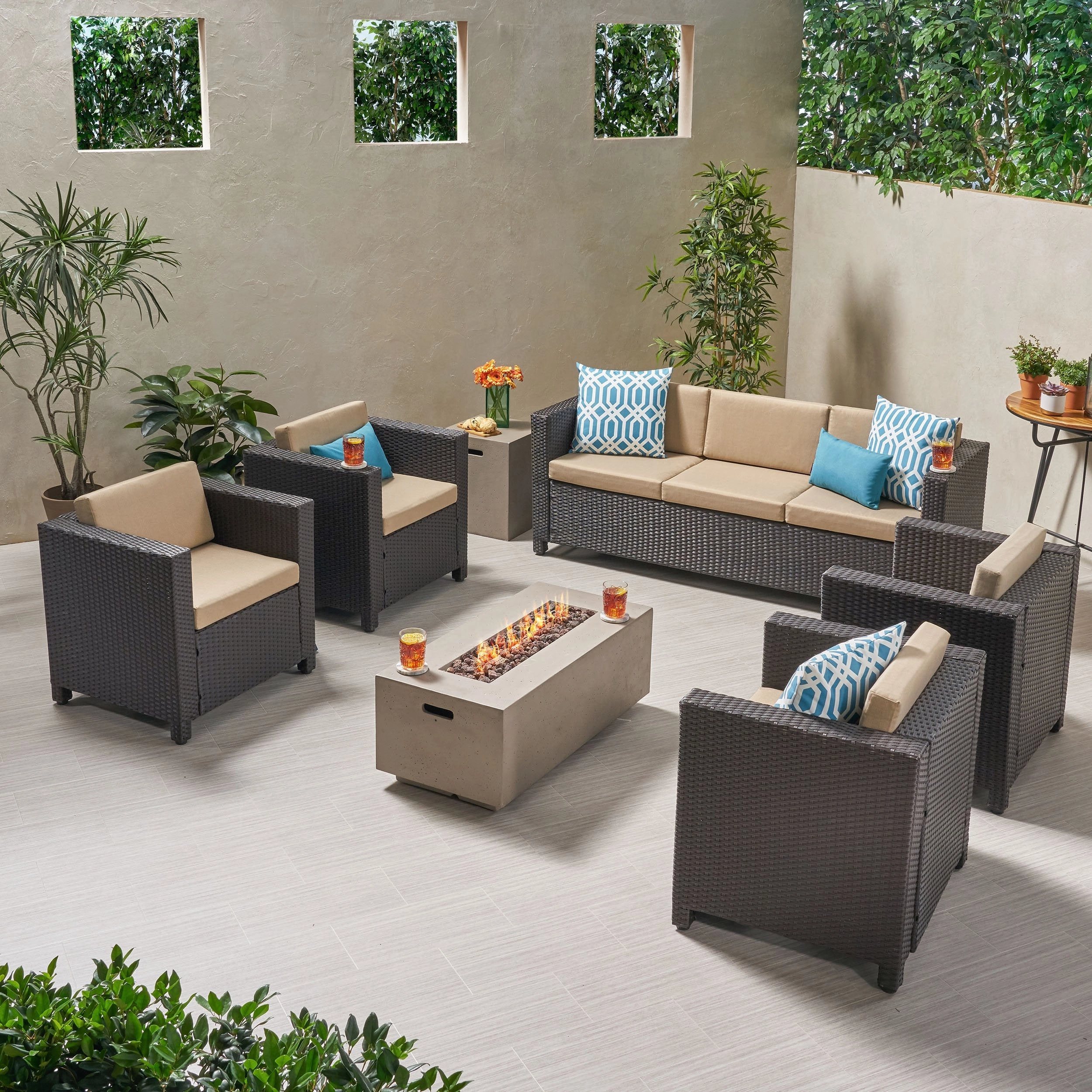 7-Seater Outdoor Fire Pit Sofa Set - NH329903 cushion cover, soft furnishing