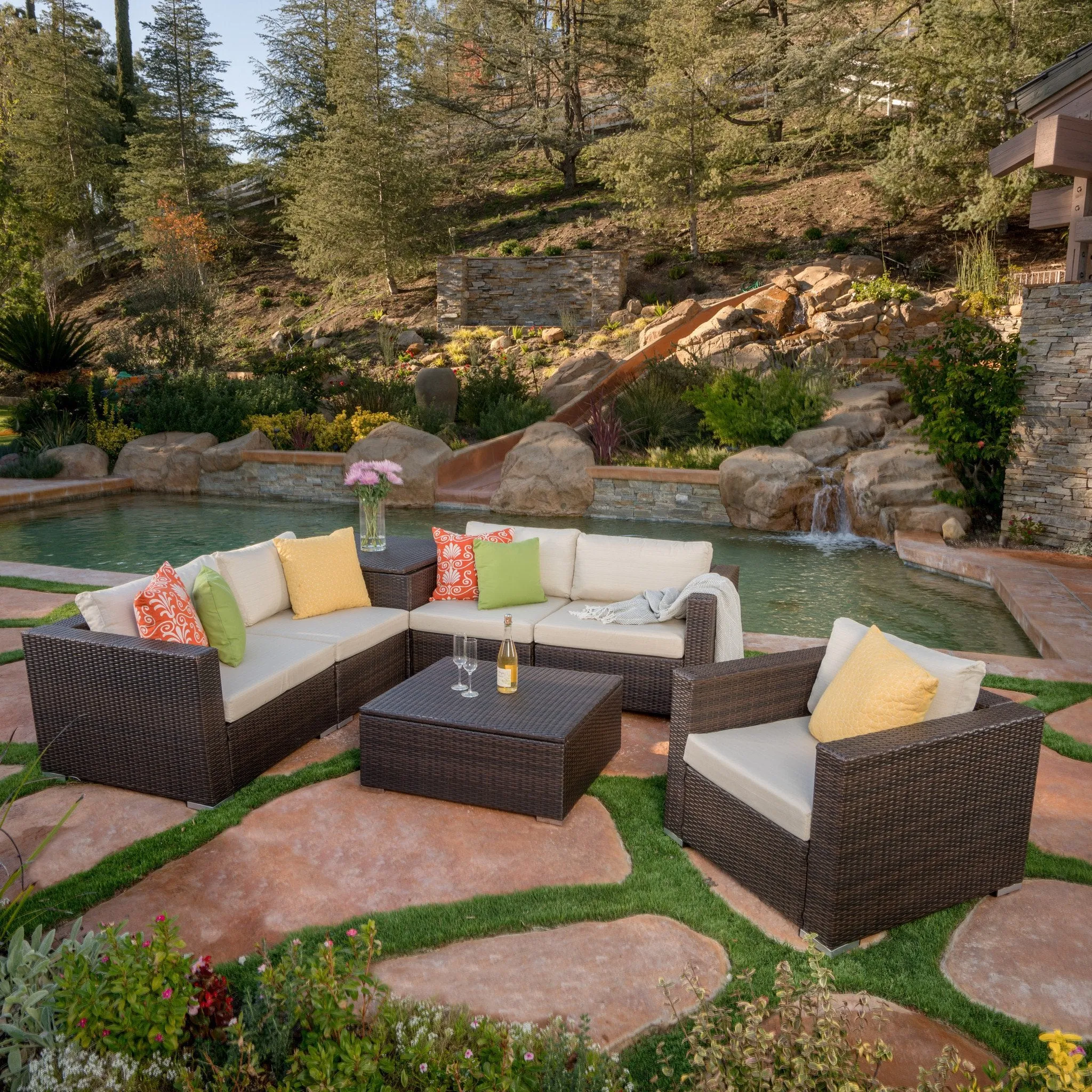 7pc Outdoor Sectional Sofa Set w/ Cushions - NH336992 serving bowl, serving dish
