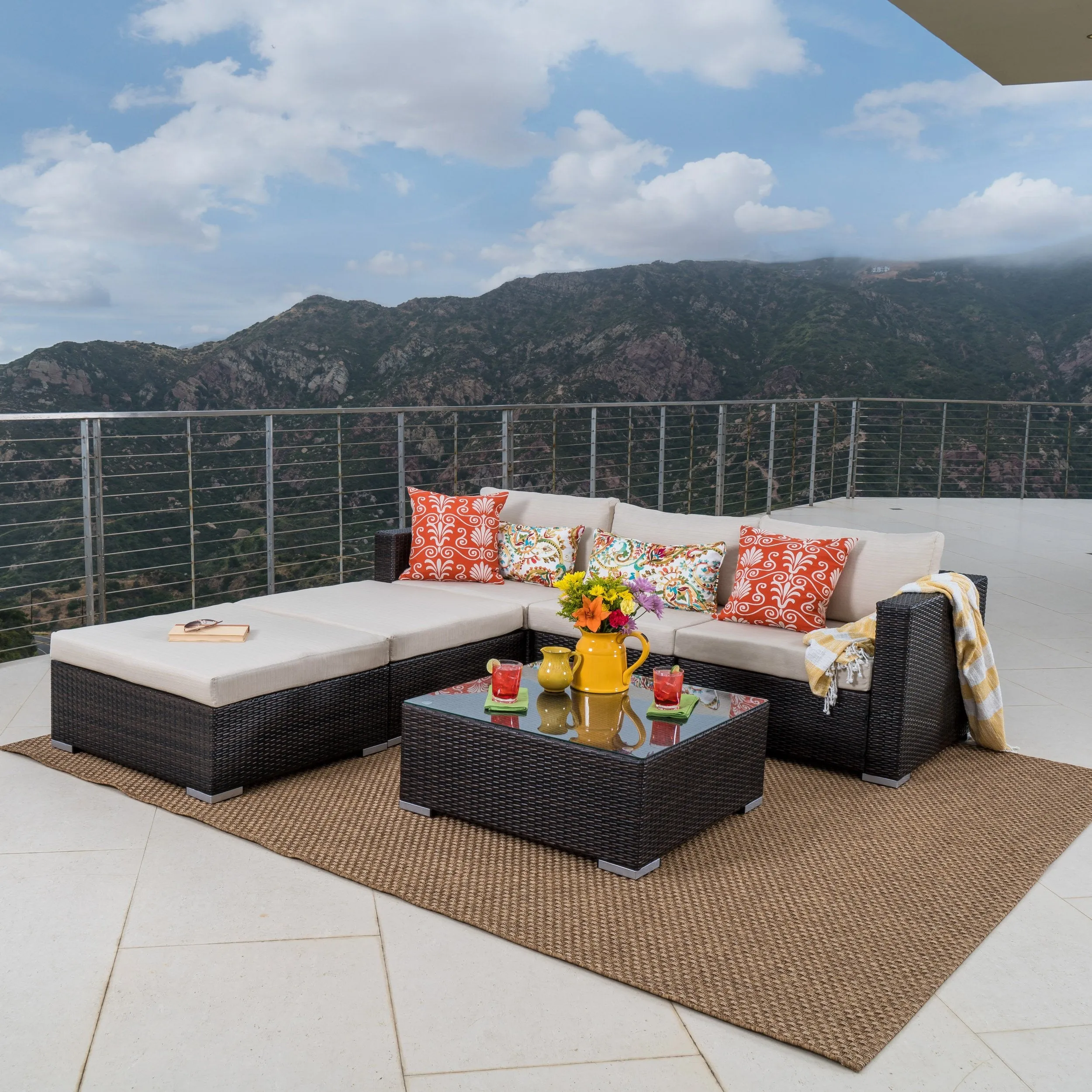 7pc Outdoor Wicker Sectional w/ Cushions - NH605003 patio chairs, outdoor seating