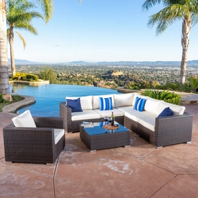 7pc Outdoor Brown Wicker Seating Sectional Set w/ Cushions - NH344692 serving bowl, serving dish