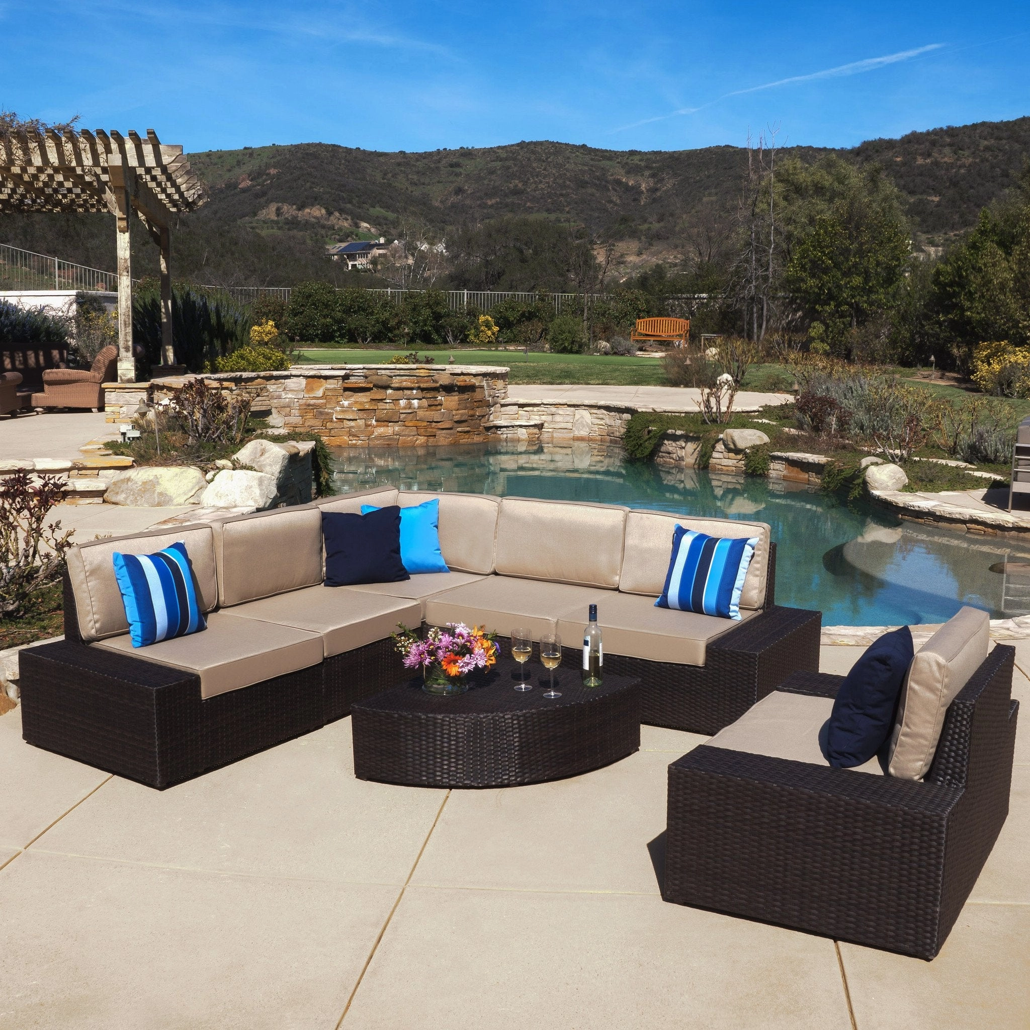 7pc Outdoor Brown Wicker Sofa Set w/ Cushions - NH537692 serving bowl, serving dish