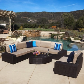 7pc Outdoor Brown Wicker Sofa Set w/ Cushions - NH537692 serving bowl, serving dish