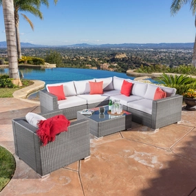 7pc Outdoor Grey Wicker Seating Sectional Set w/ Cushions - NH244692 serving bowl, serving dish