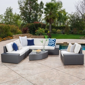 7pc Outdoor Grey Wicker Sofa Set w/ Cushions - NH637692 serving bowl, serving dish