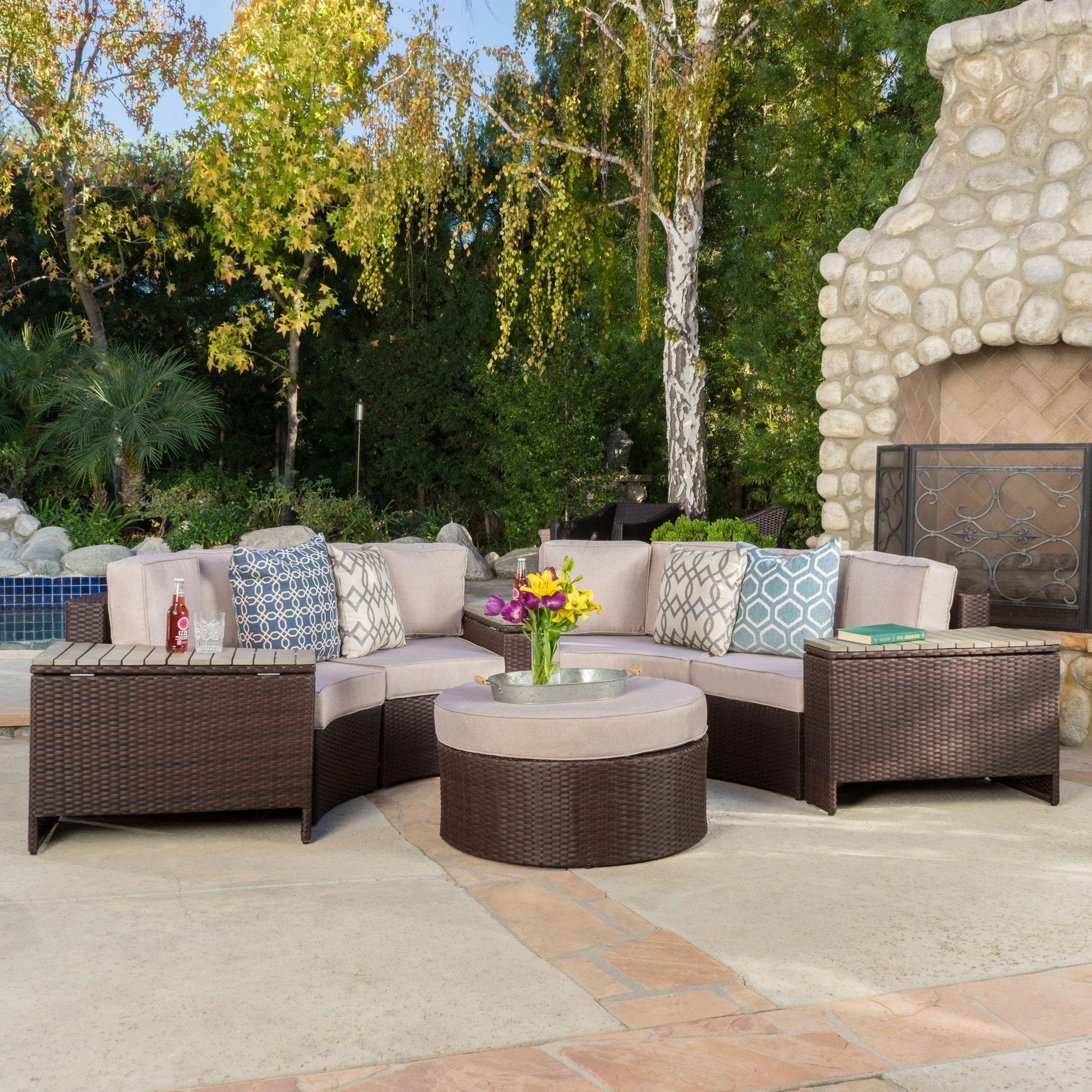 8pc Outdoor Sectional Sofa Set w/ Storage Trunks - NH450992 serving bowl, serving dish