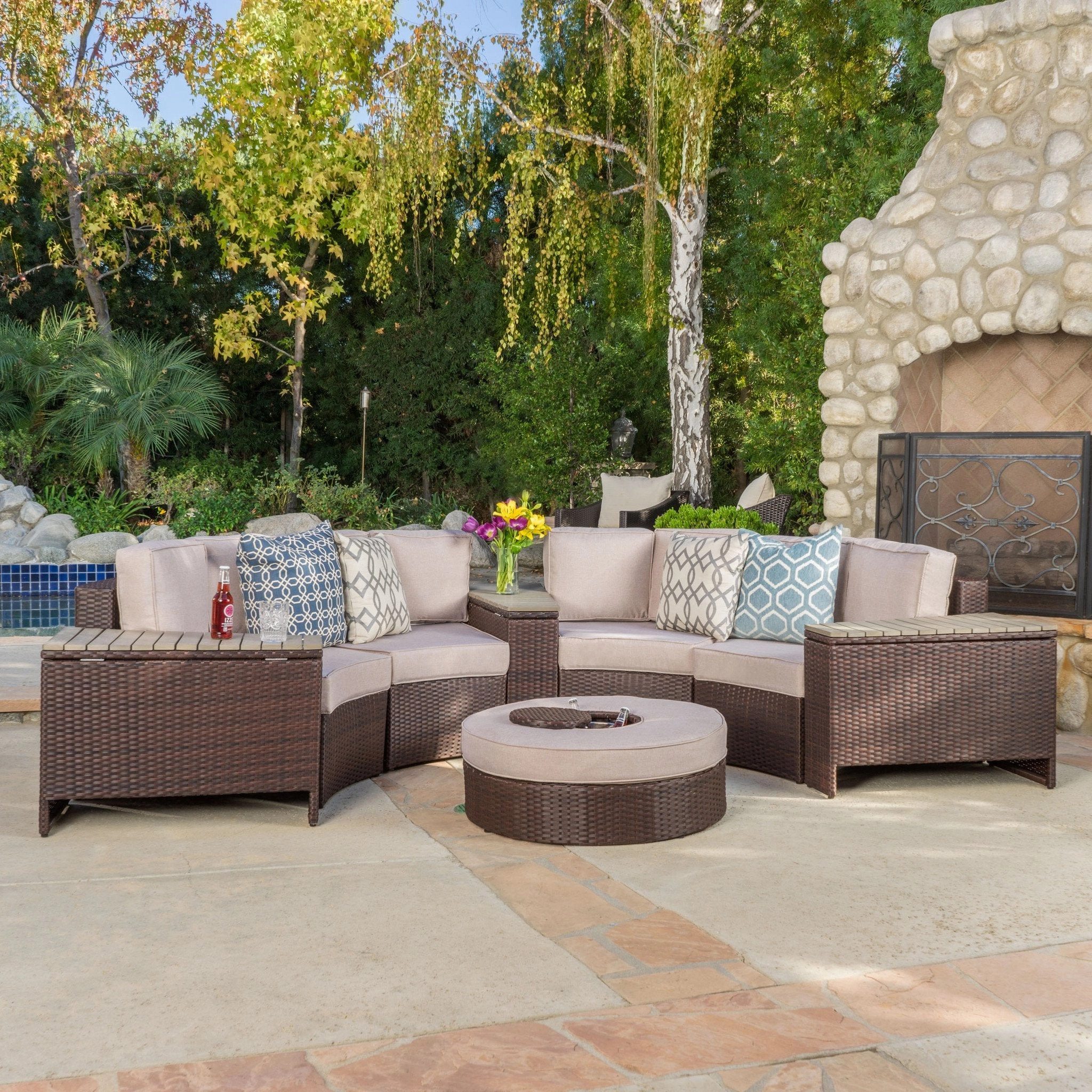 8pc Outdoor Sectional Sofa Set w/ Storage Trunks & Ice Bucket - NH650992 serving bowl, serving dish