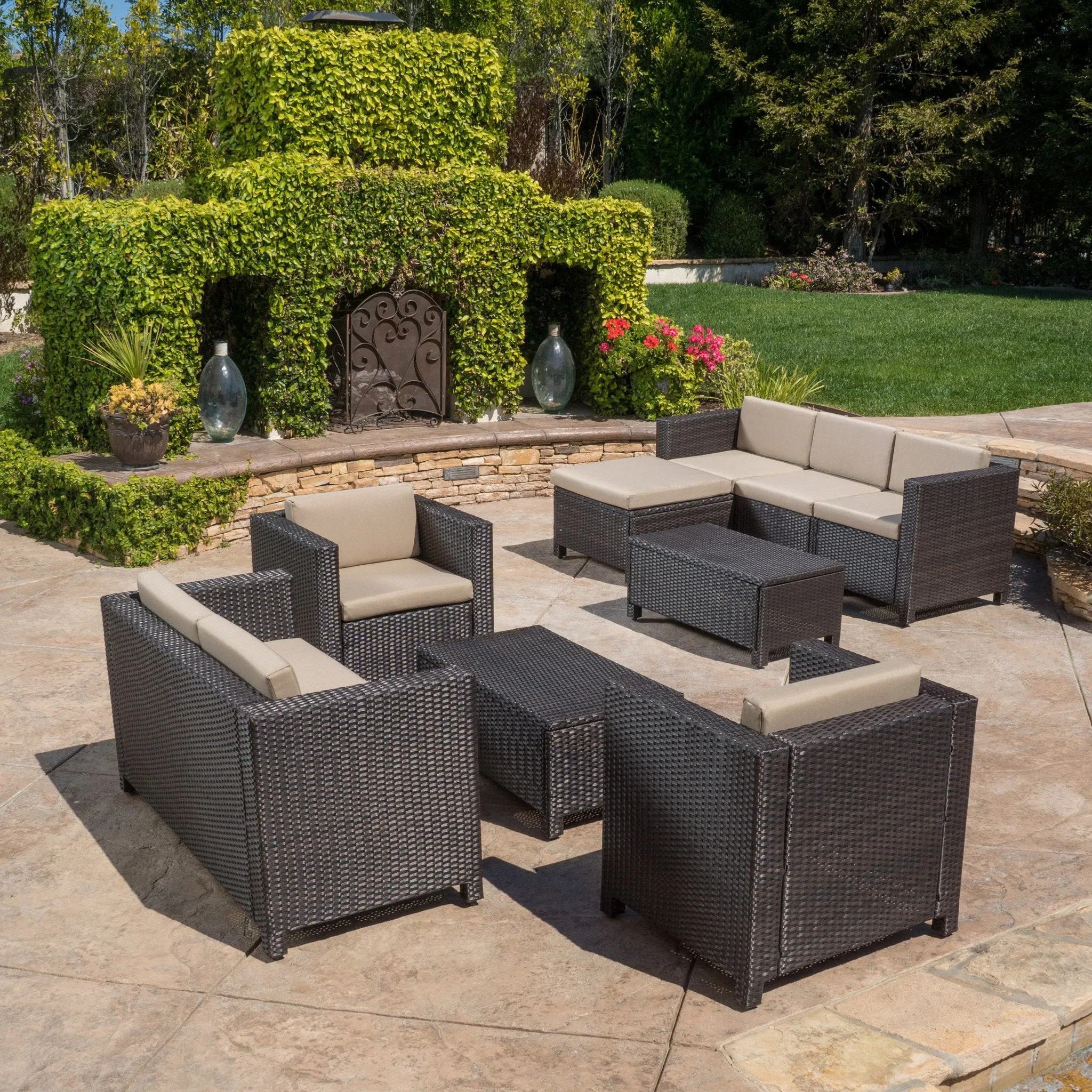 9pc Outdoor Wicker Sectional Sofa Set w/ Cushions - NH091892 serving bowl, serving dish
