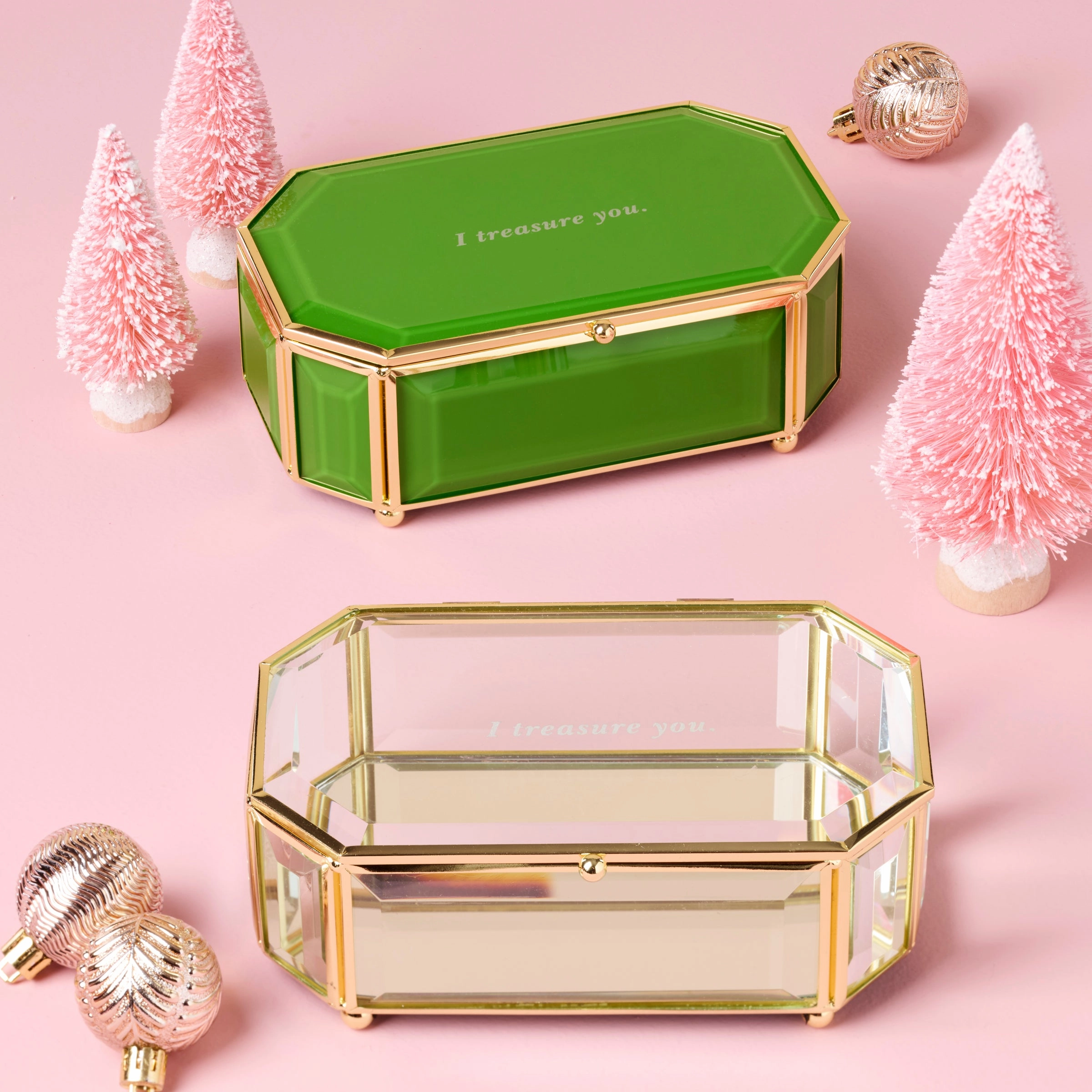 "I Treasure You" Green Jewelry Box