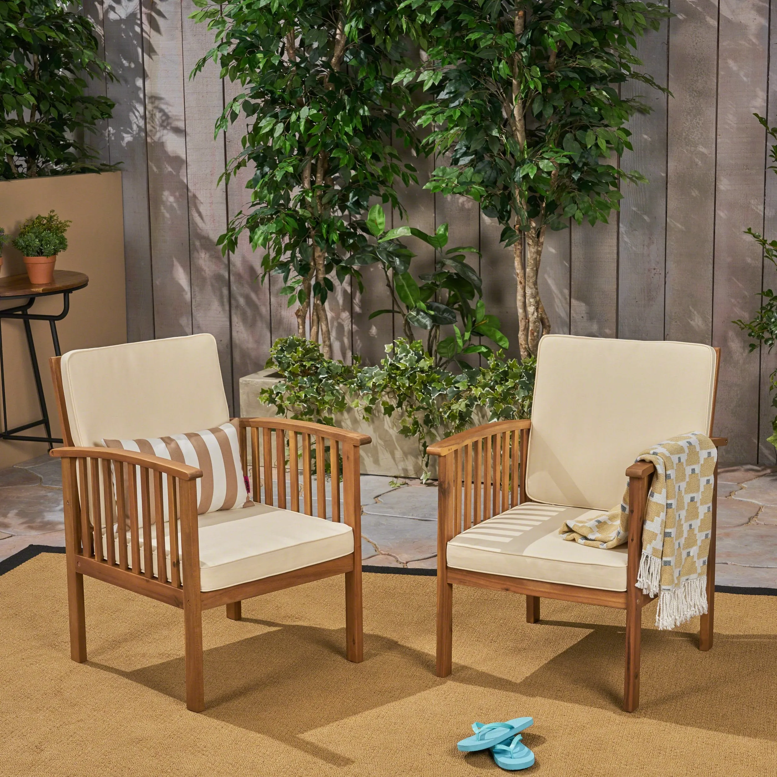 Acacia Outdoor Acacia Wood Club Chairs w/ Cushions - NH322603 chandelier, pendant light