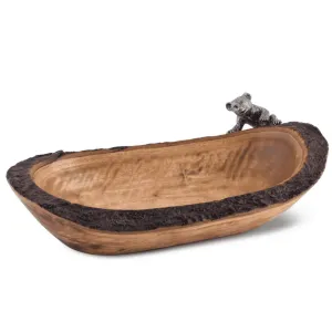 Acacia Wood Bread Bowl w/ Bear Cub shower curtain, waterproof liner