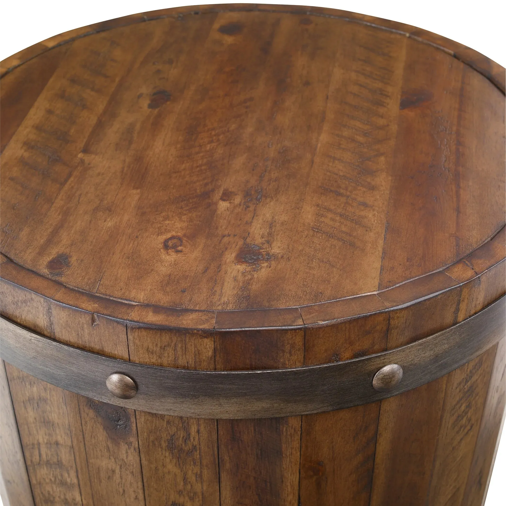 Acacia Wood Rustic Barrel End Table