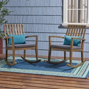 Acacia Wood Rustic Style Rocking Chair with Water Resistant Cushions - NH389803 chandelier, pendant light
