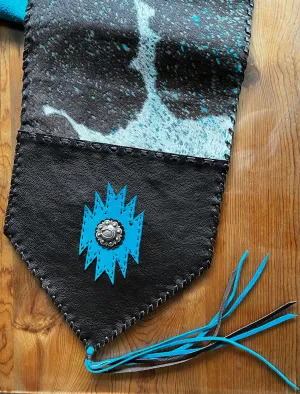 Acid Washed Turquoise Cowhide & Leather Table Runner blender, kitchen appliance