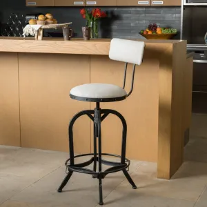 Adjustable Fabric Off-White Swivel Barstool w/ Backrest - NH729692 bar stool, counter stool