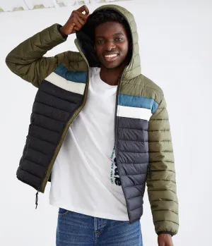 Aeropostale Colorblock Hooded Midweight Puffer Jacket