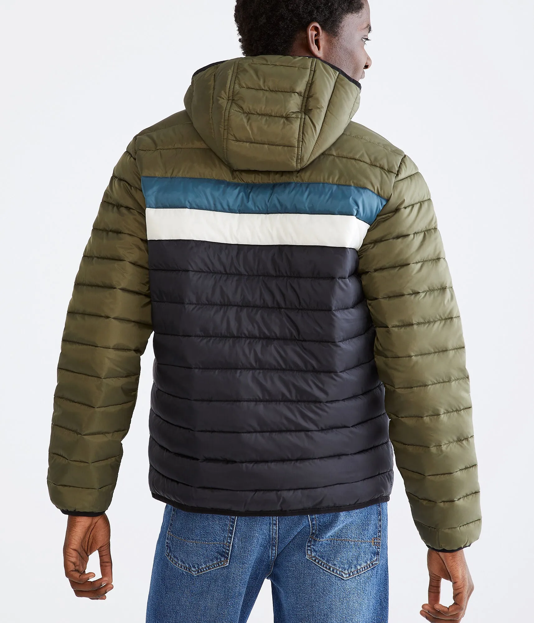 Aeropostale Colorblock Hooded Midweight Puffer Jacket