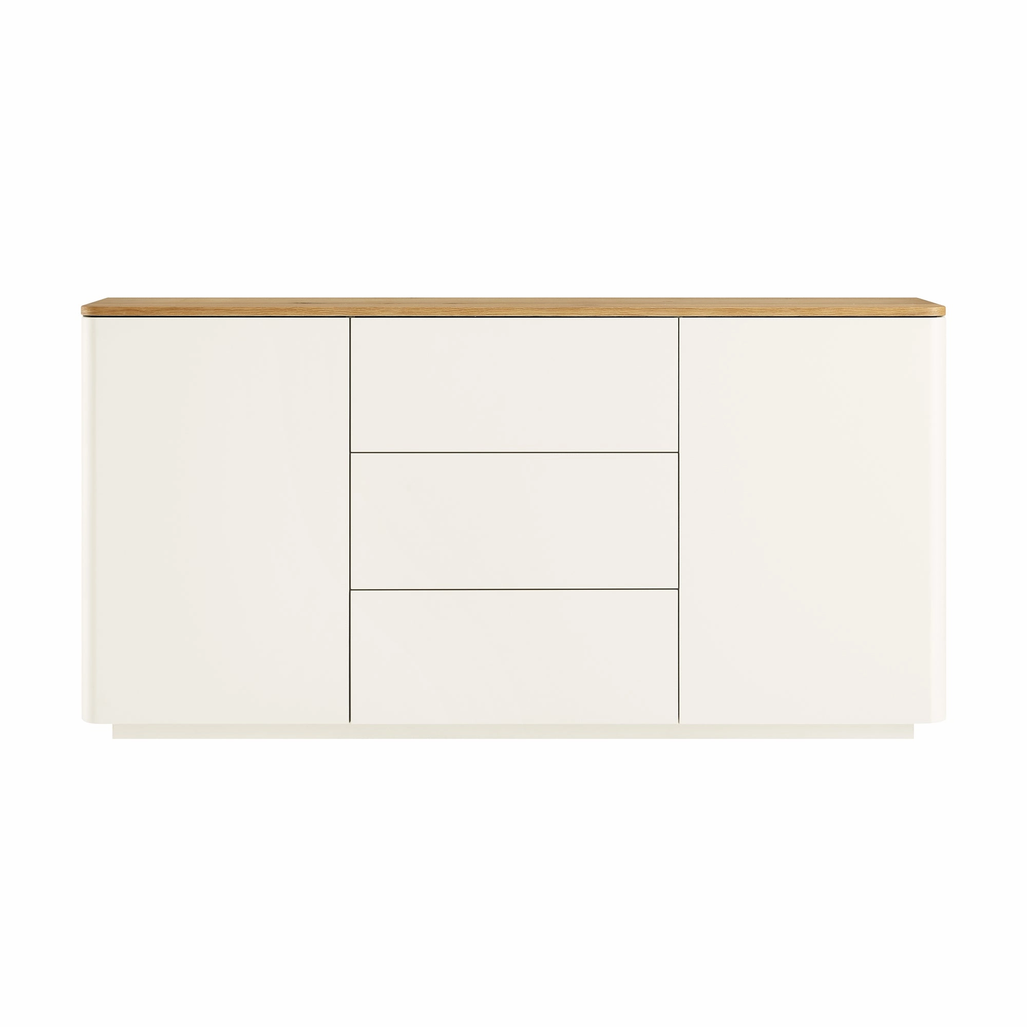 Agnes Curved Edge 2 Door 3 Drawer Wide Sideboard, Off White with Oak Top