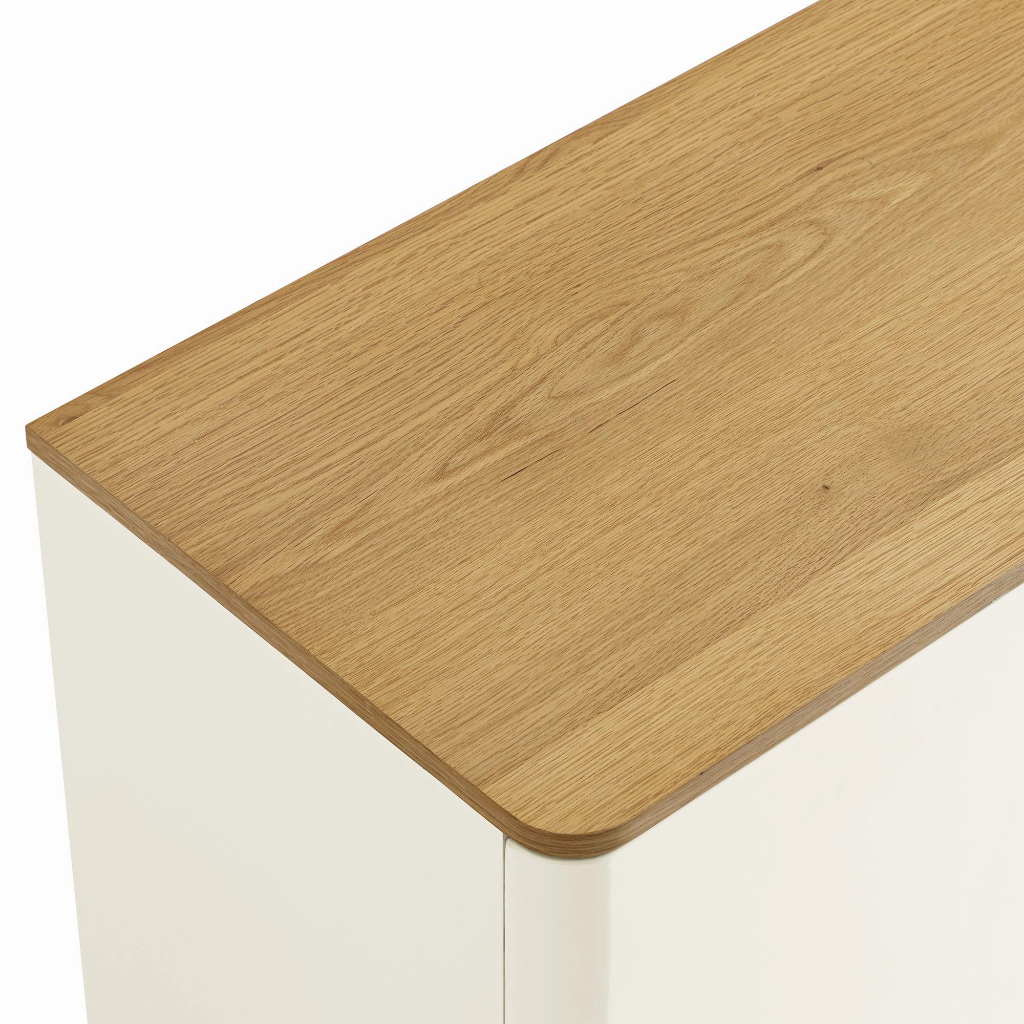 Agnes Curved Edge 2 Door 3 Drawer Wide Sideboard, Off White with Oak Top