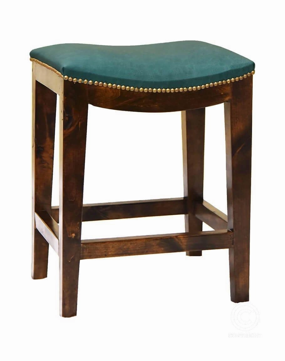 Alder & Turquoise Leather Saddle Stool