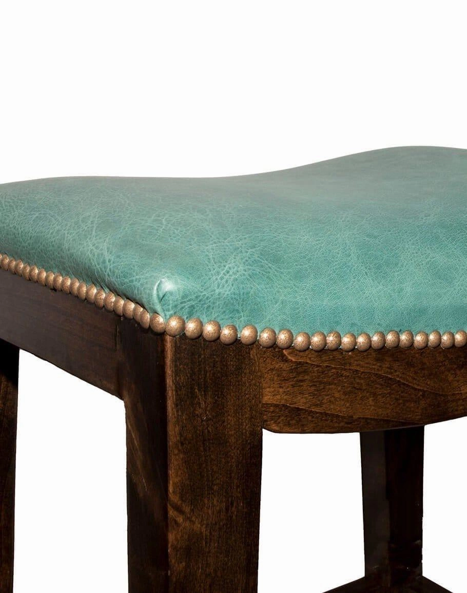 Alder & Turquoise Leather Saddle Stool