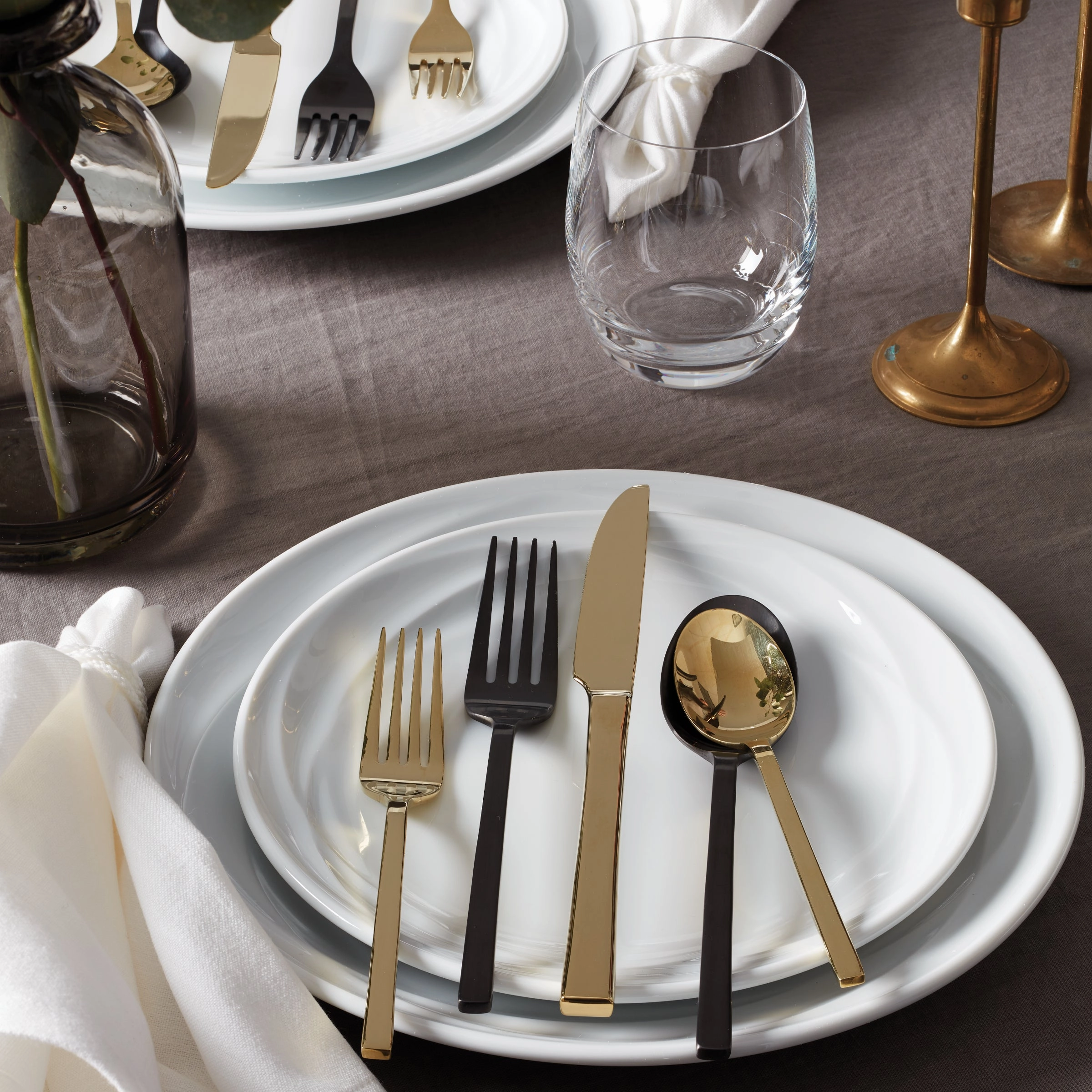 Allay Black Champagne 40 Piece Flatware Set