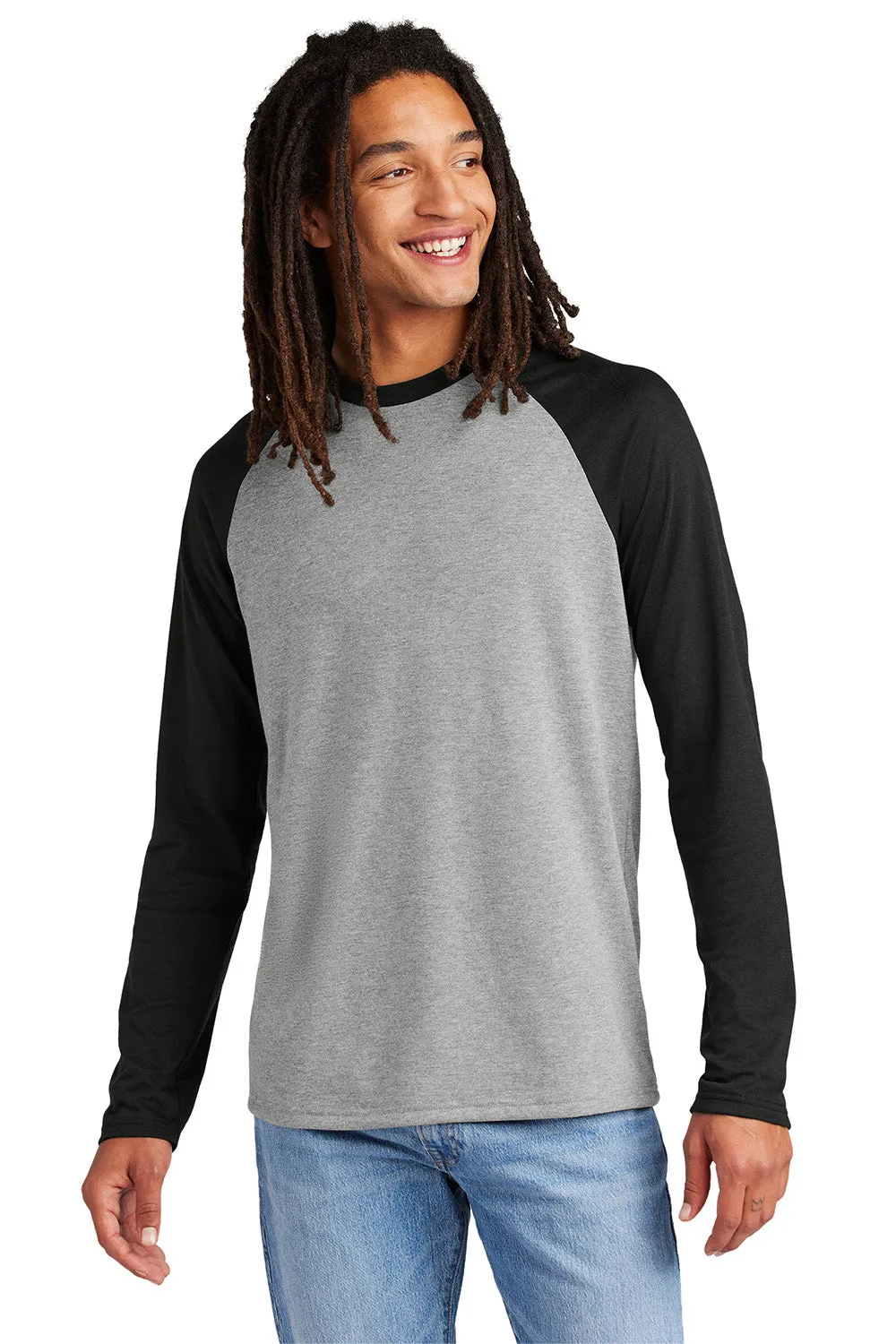 Allmade Mens Colorblock Long Sleeve Crewneck T-Shirt - Aluminum Grey/Deep Black