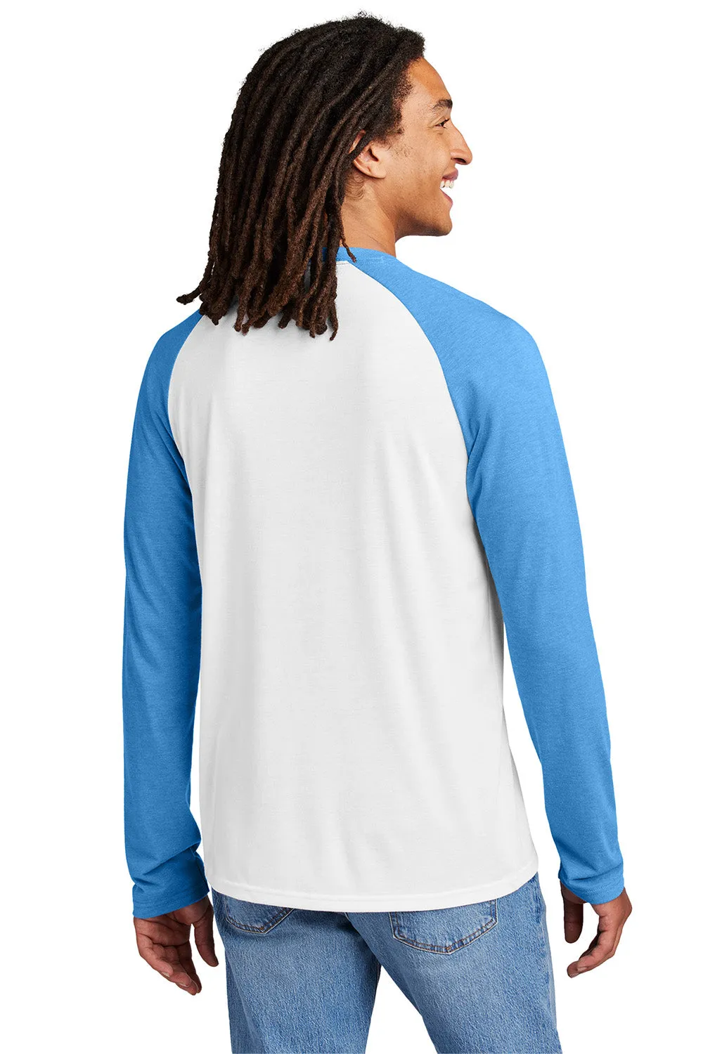 Allmade Mens Colorblock Long Sleeve Crewneck T-Shirt - Bright White/Azure Blue